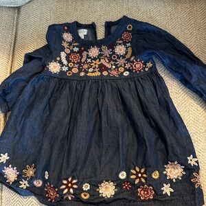 Mud Pie Denim Dress with Floral Embroidery